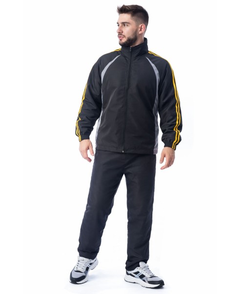Conjunto Agasalho Masculino Tactel Forrado Esportivo Preto Amarelo